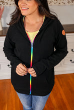 Load image into Gallery viewer, FullZip Hoodie - Black Rainbow Zipper