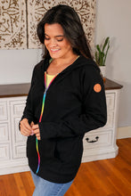 Load image into Gallery viewer, FullZip Hoodie - Black Rainbow Zipper