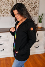 Load image into Gallery viewer, FullZip Hoodie - Black Rainbow Zipper