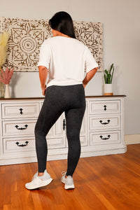 Athleisure Leggings - Charcoal and Black Floral