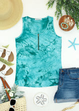 Load image into Gallery viewer, Mila Zipper Tank - Teal Tie Dye