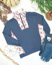 Load image into Gallery viewer, Rowan Zip Pullover - Slate Blue and Autumn Watercolor