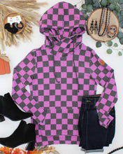 Load image into Gallery viewer, Ashley Hoodie - Black and Purple Checkers