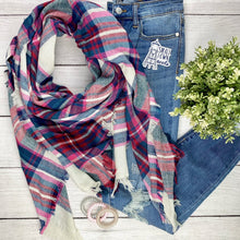 Load image into Gallery viewer, Blanket Scarf - Magenta and Green Plaid