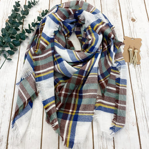 Blanket Scarf - Blue and Brown Plaid
