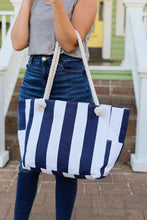 Load image into Gallery viewer, Rope Handle Beach Bag - Wide Navy Stripe