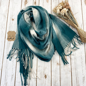 Fringe Plaid Scarf - Teal