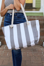 Load image into Gallery viewer, Rope Handle Beach Bag - Wide Grey Stripe