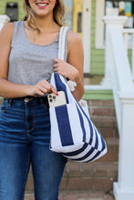 Load image into Gallery viewer, Rope Handle Beach Bag - Wide Navy Stripe