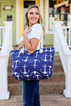 Load image into Gallery viewer, Rope Handle Beach Bag - Navy Anchors