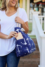 Load image into Gallery viewer, Rope Handle Beach Bag - Navy Anchors