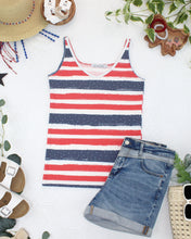 Load image into Gallery viewer, Kennedy Tank - Striped Red, White, and Micro Blue Stars