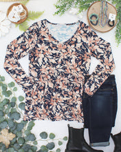 Load image into Gallery viewer, Long Sleeve Sarah Ruffle Top - Navy Autumn Petals