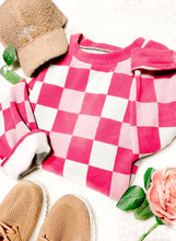 Load image into Gallery viewer, PREORDER Pink Checkered Chenille Cotton Corded Crew Sweatshirt - Girl Code Couture