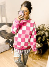 Load image into Gallery viewer, PREORDER Pink Checkered Chenille Cotton Corded Crew Sweatshirt - Girl Code Couture