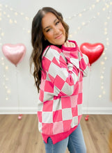 Load image into Gallery viewer, PREORDER Pink Checkered Chenille Cotton Corded Crew Sweatshirt - Girl Code Couture