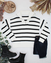 Load image into Gallery viewer, Quarter Zip Striped Pullover - Black and White