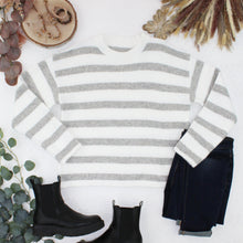 Load image into Gallery viewer, Cozy Stripe Sweater - Grey and White