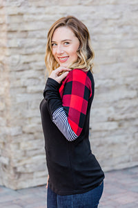 Stripes and Plaid Long Sleeve Top