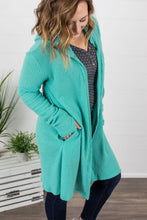 Load image into Gallery viewer, Claire Hooded Waffle Cardigan - Aqua Mint