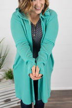Load image into Gallery viewer, Claire Hooded Waffle Cardigan - Aqua Mint
