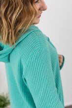 Load image into Gallery viewer, Claire Hooded Waffle Cardigan - Aqua Mint
