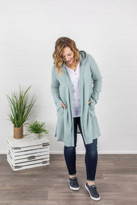 Claire Hooded Waffle Cardigan - Sage