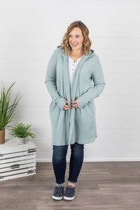 Claire Hooded Waffle Cardigan - Sage