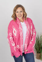Load image into Gallery viewer, Pink and White Aztec Cowl Cardigan