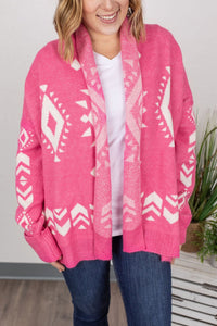 Pink and White Aztec Cowl Cardigan