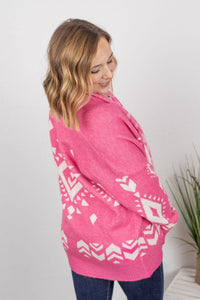 Pink and White Aztec Cowl Cardigan