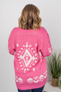 Pink and White Aztec Cowl Cardigan