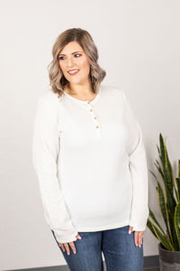 Harper Long Sleeve Henley - White