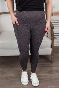 Athleisure Leggings - Charcoal Leopard
