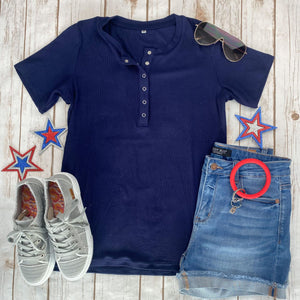 Brinley Button Top - Navy