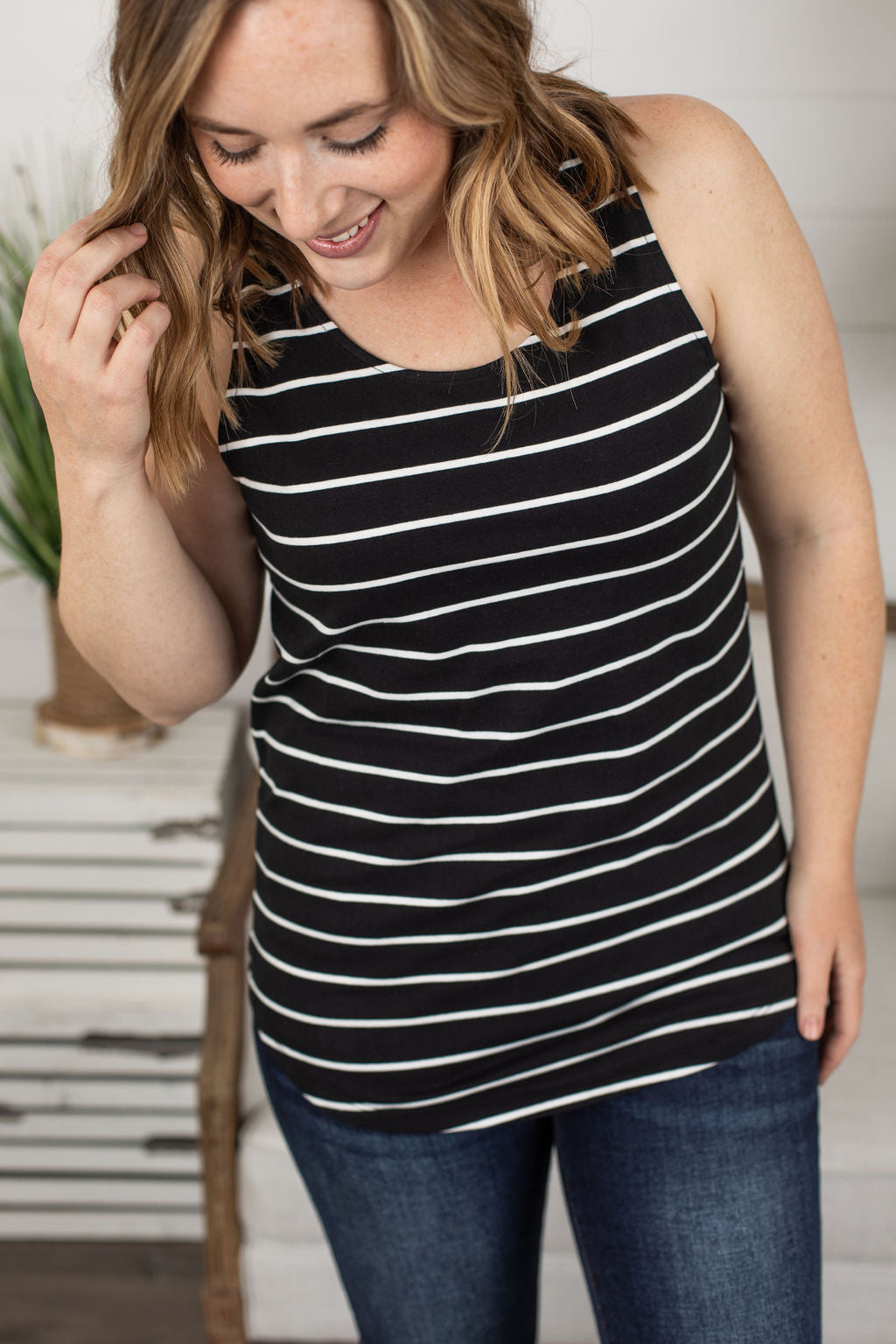 Tiffany Tank - Black with White Stripes