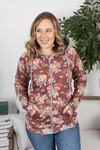 Rust Floral FullZip Hoodie