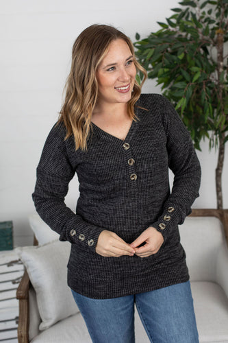 Brittney Button Sweater - Charcoal