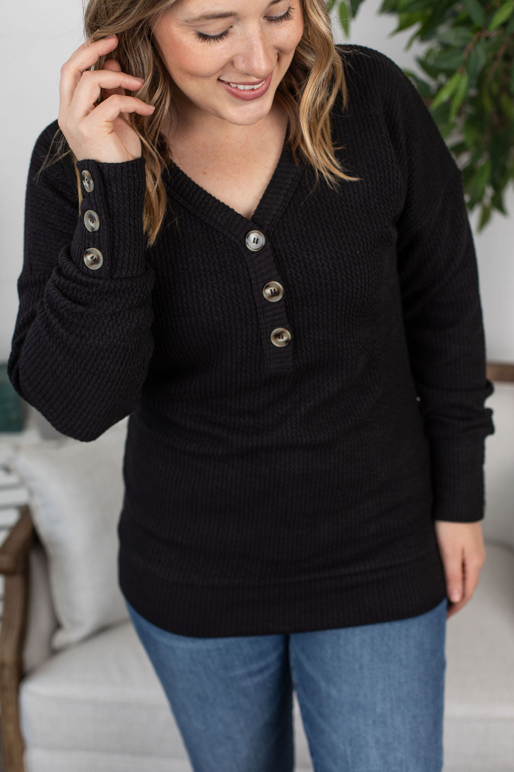 Brittney Button Sweater - Black