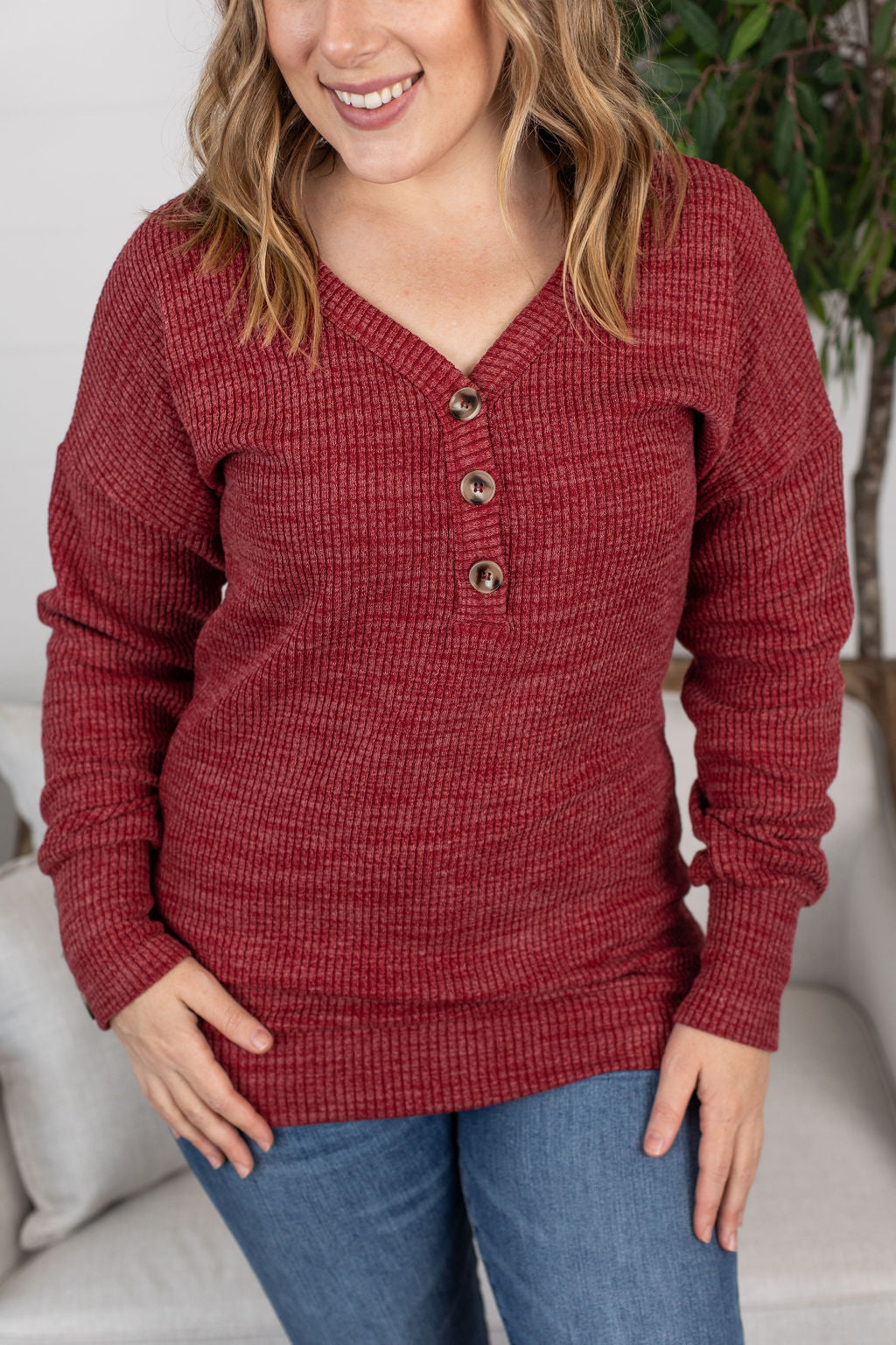 Brittney Button Sweater - Berry