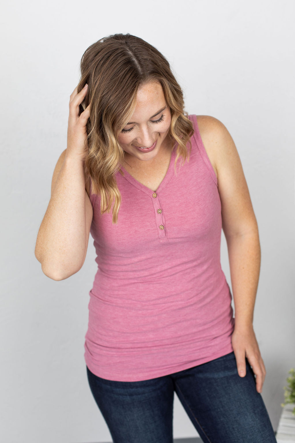 Addison Henley Tank - Heathered Raspberry