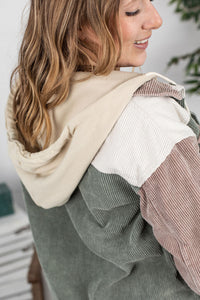 Hooded Colorblock Corduroy Jacket