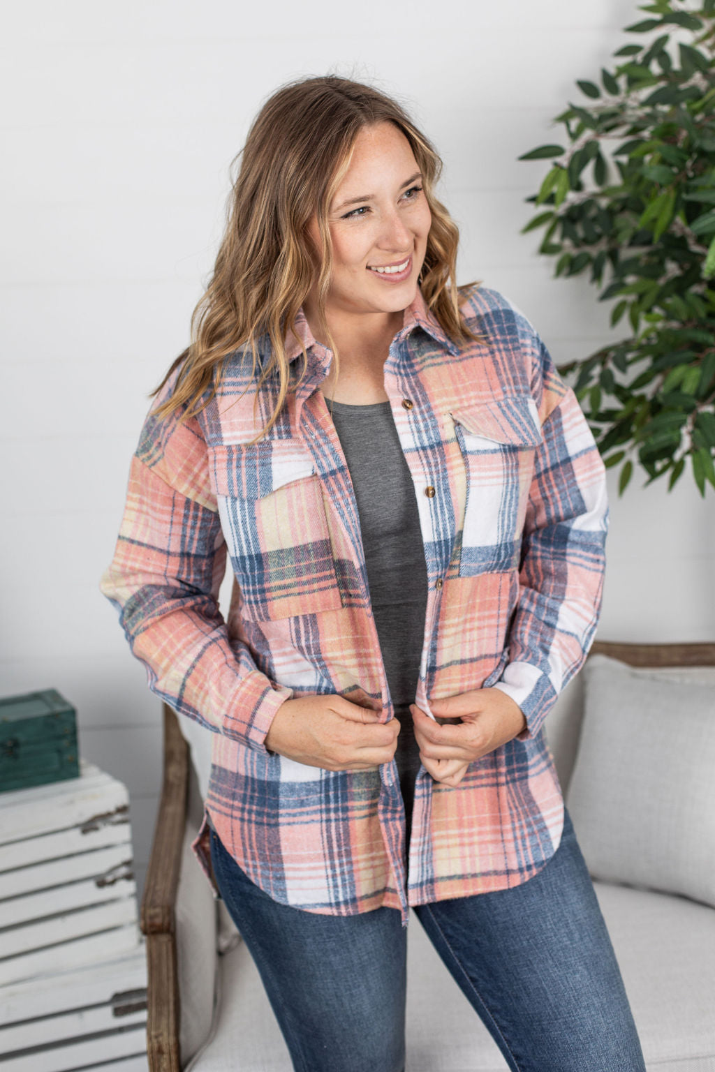 Becca Plaid Shacket - Sunset Shades
