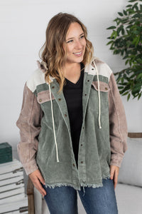 Hooded Colorblock Corduroy Jacket
