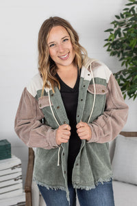 Hooded Colorblock Corduroy Jacket