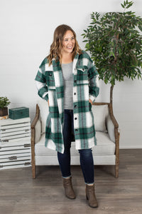 Long Plaid Shacket - Green Mix