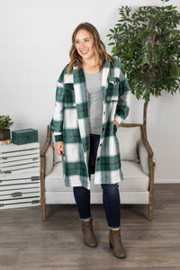 Long Plaid Shacket - Green Mix