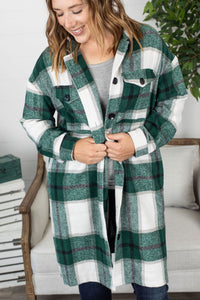 Long Plaid Shacket - Green Mix