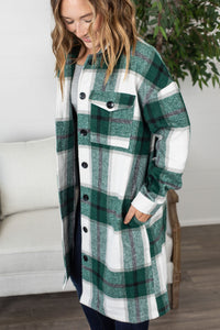 Long Plaid Shacket - Green Mix