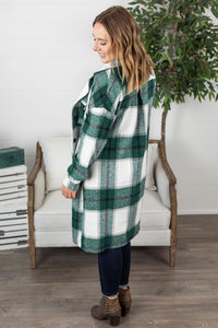 Long Plaid Shacket - Green Mix